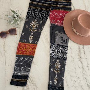 Free People Leggings Patchwork Print RARE Large L Loungewear